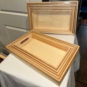 2 sets of 5-Piece Wood Nested Breakfast - Serving Trays with Handles